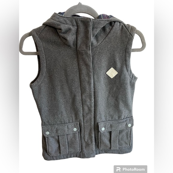 -Burton Dry Ride Gray Flannel Lined Snap Zip Hooded Snow Boarding Vest Small - Picture 1 of 12